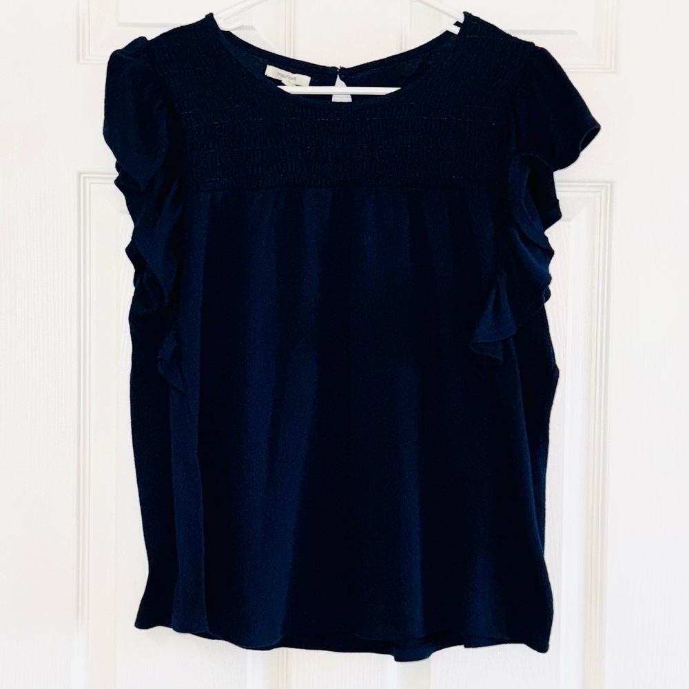 Maurices Navy Blue Ruffle Sleeve Top – Plus Size XXL – Lightweight Stretch